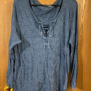 H&M Navy blue lace up long sleeve top